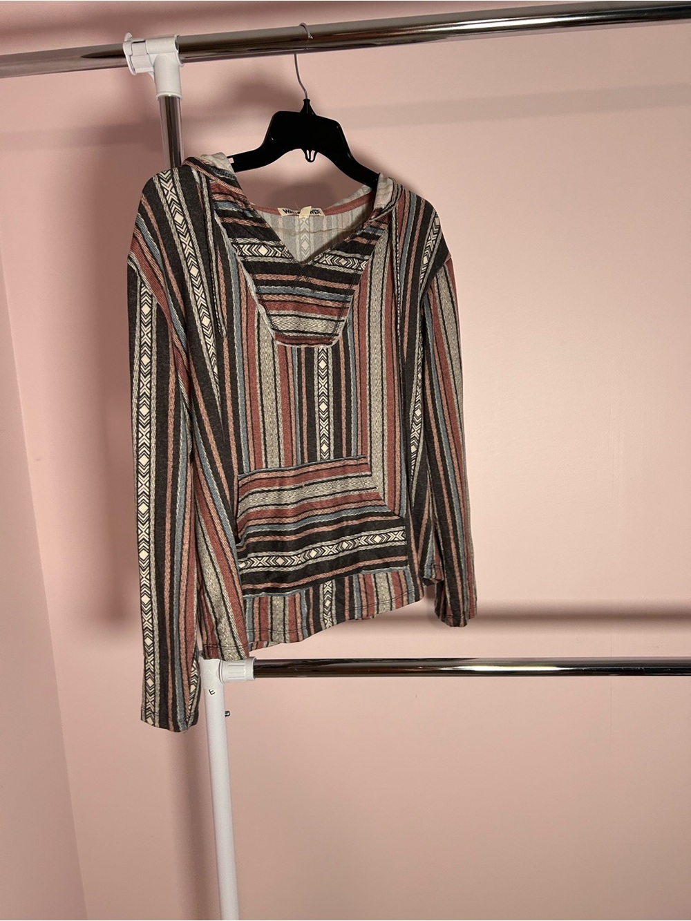 Wallflower Striped Hooded Pullover in Rust, Black, Cream